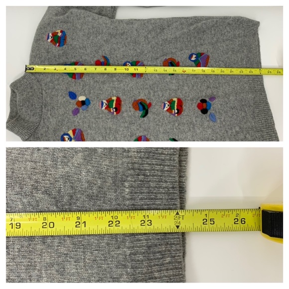 Joye + Fun Vintage 90’s Raised Embroidered People Wool Gray Mock Neck Sweater - Picture 16 of 16